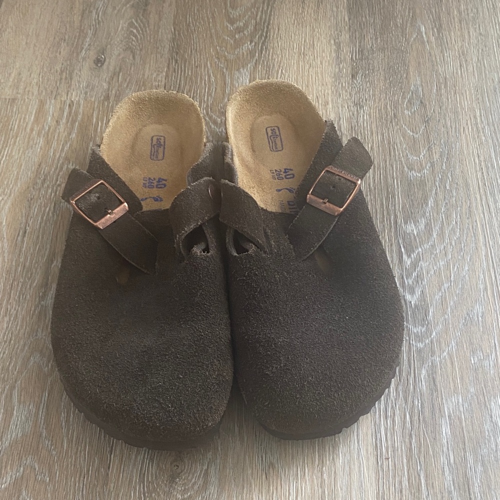 Brown Birkenstock clogs